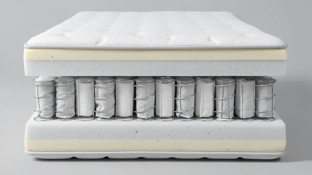 Vue en coupe d'un matelas de qualité montrant les ressorts ensachés et le zonage